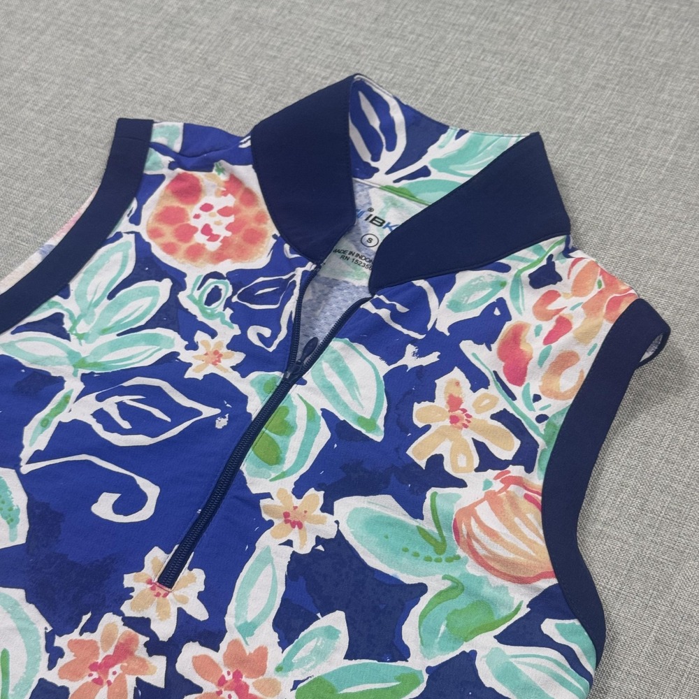 IBKUL 1/4 Zip Sleeveless Floral Golf Polo Womens Small Multicolor Stretch Jersey